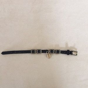 Black leather with black crystals accent collar